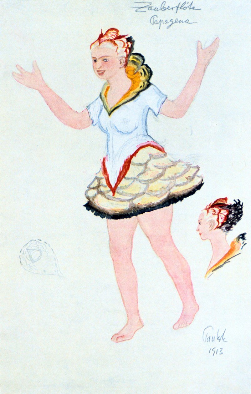 帕佩格纳（Papegena）的服装设计，1913年 作者 不明