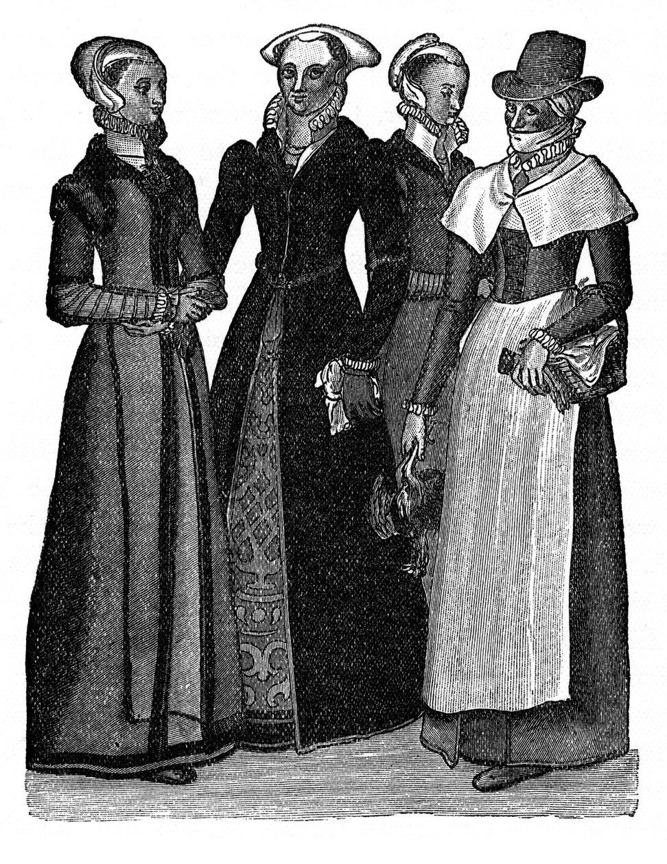 城镇妇女和乡村妇女的服装，16世纪，1910年 作者 不明