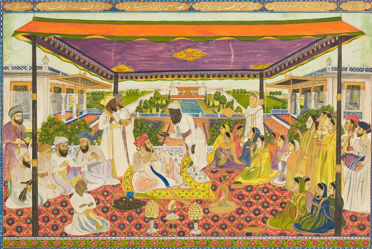 宫廷场景与全景式宫殿和花园背景，19世纪 1801 - 1900年 作者 不明