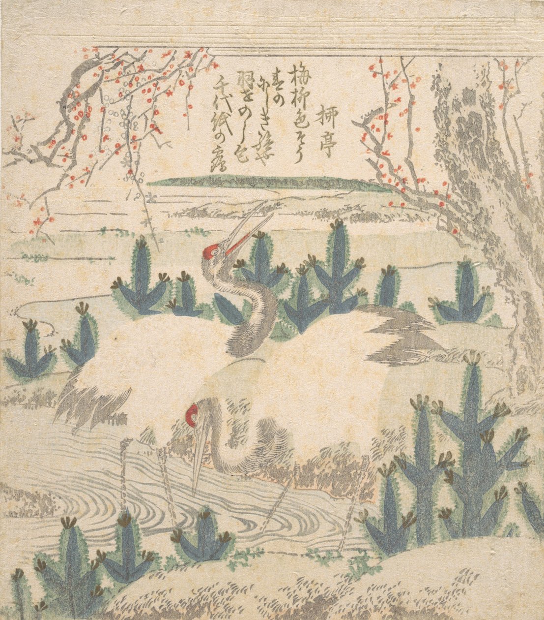溪流附近幼松中的鹤，约1830年。 作者 不明