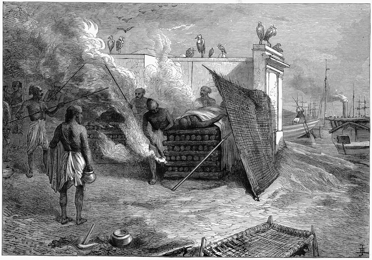 1879年，印度加尔各答，在葬礼堆上火化死者 作者 不明