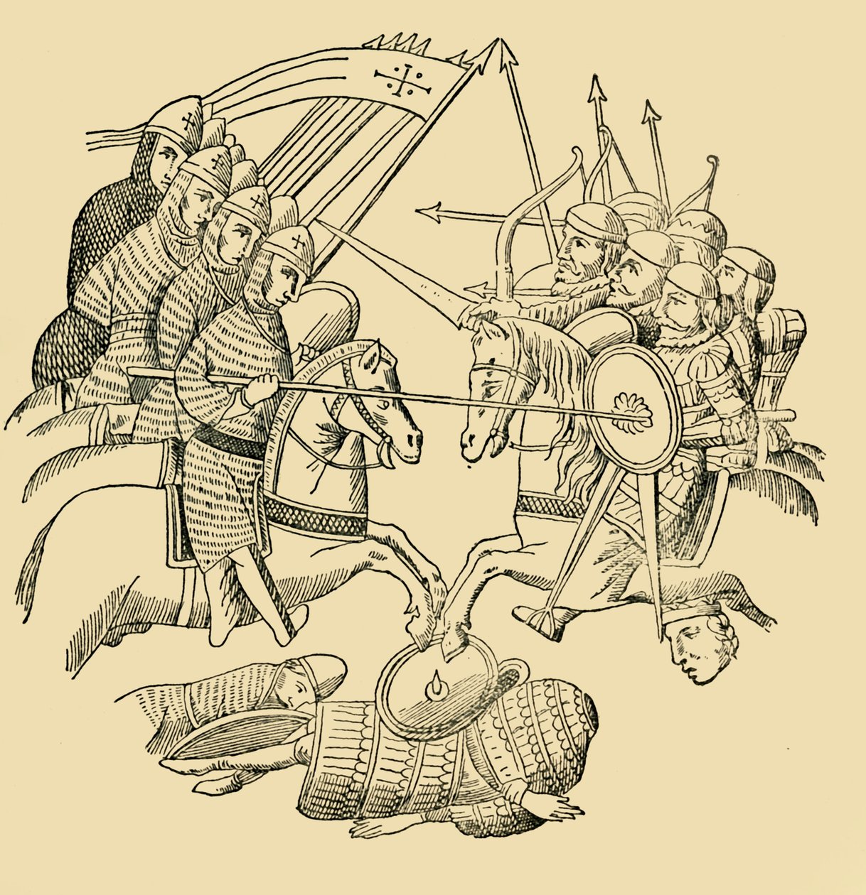 战役中的十字军和撒拉逊人，c1930年。 作者 不明