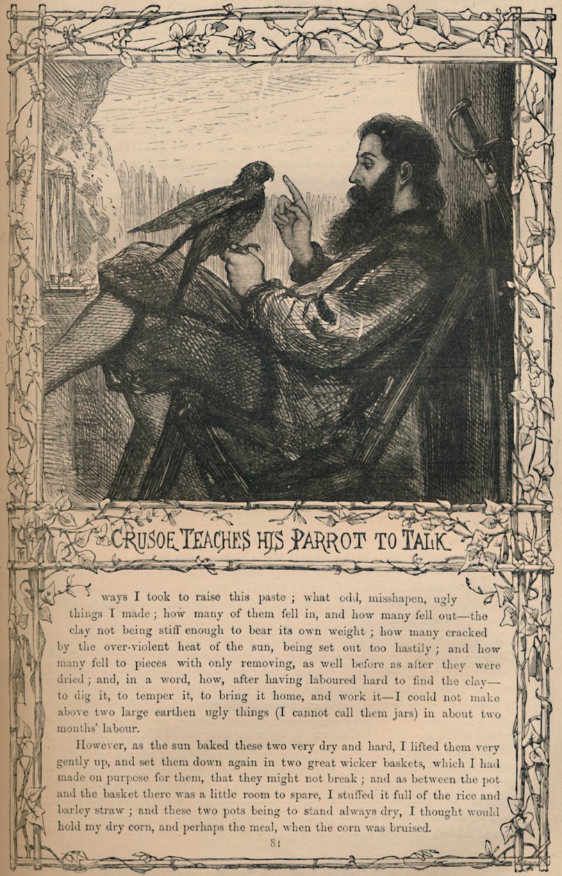 克鲁索教他的鹦鹉说话，c1870 作者 不明
