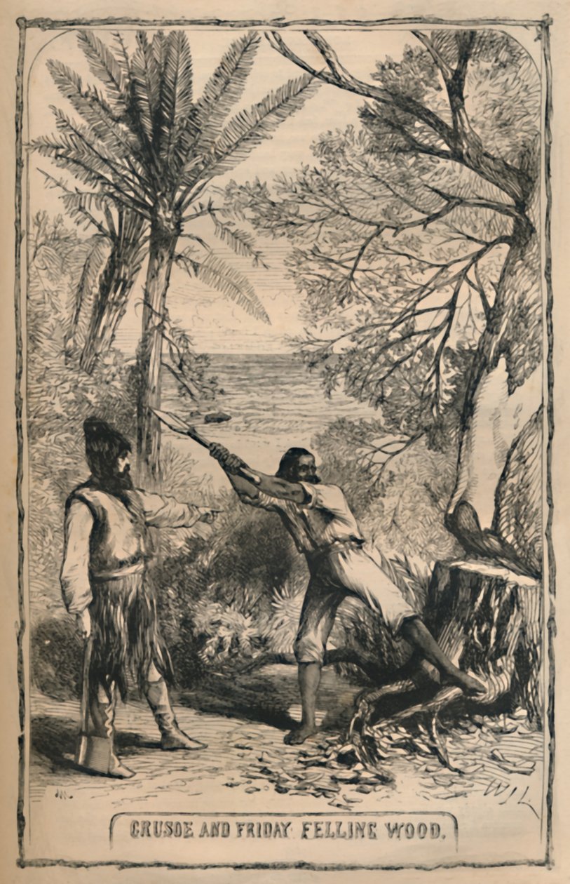 克鲁索和星期五伐木，c1870 作者 不明