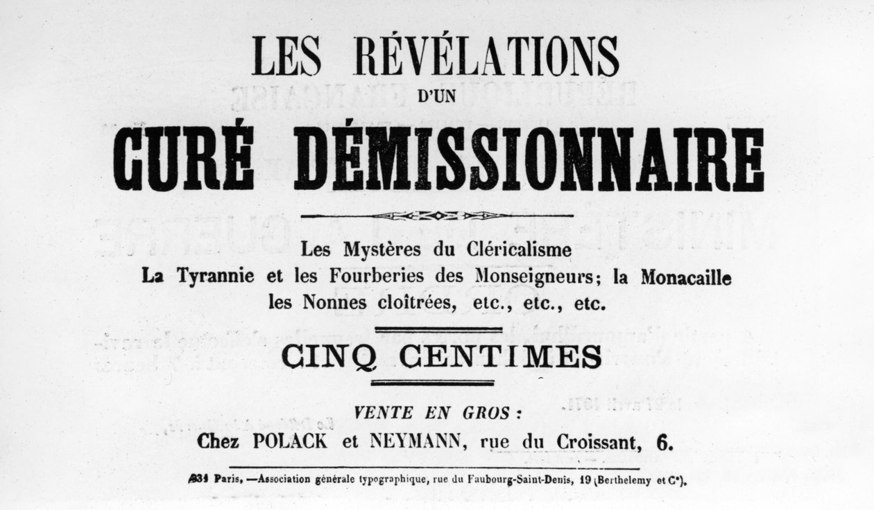 Cure Demissionnaire，摘自1871年5月巴黎公社的法国政治海报 作者 不明
