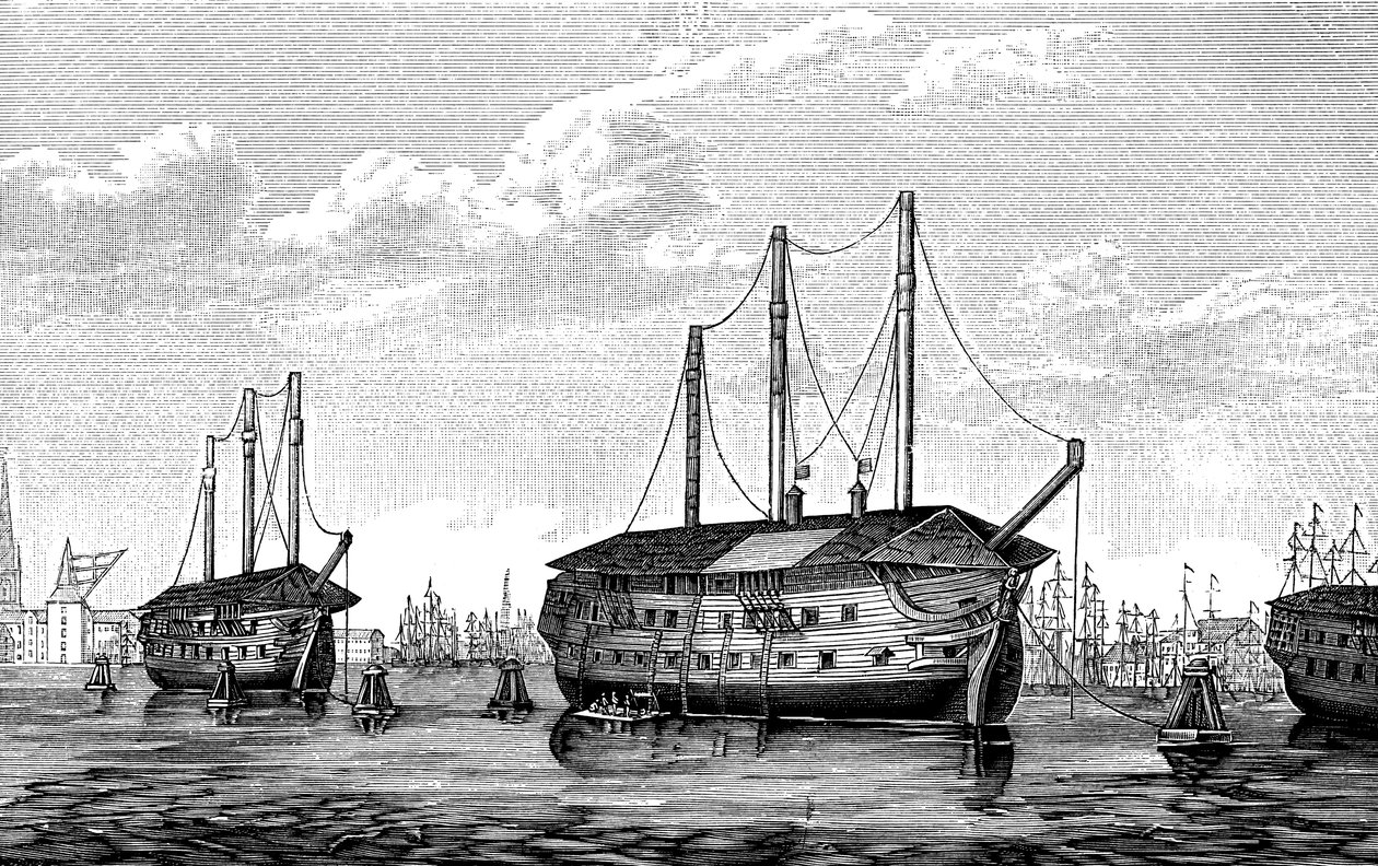 丹麦监狱船Dronning Maria和Waldemar，哥本哈根，1848-1849年。 作者 不明