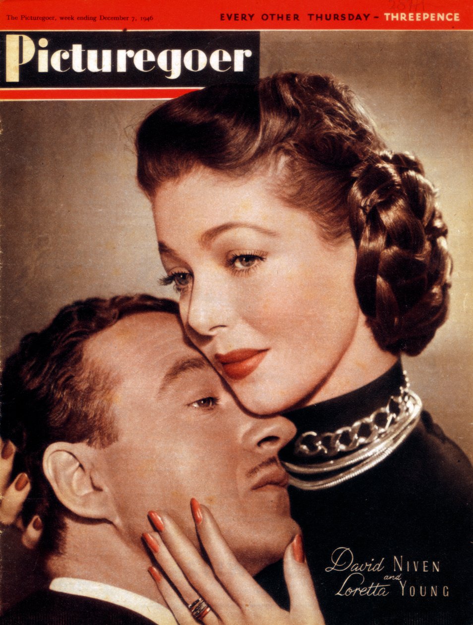 大卫·尼文（David Niven）1910-1983和洛雷塔·杨（Loretta Young）1913-2000，演员，1946年 作者 不明