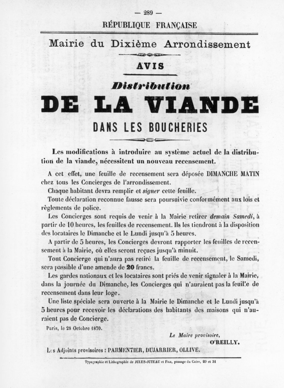 De La Viande，摘自1871年5月巴黎公社的法国政治海报 作者 不明