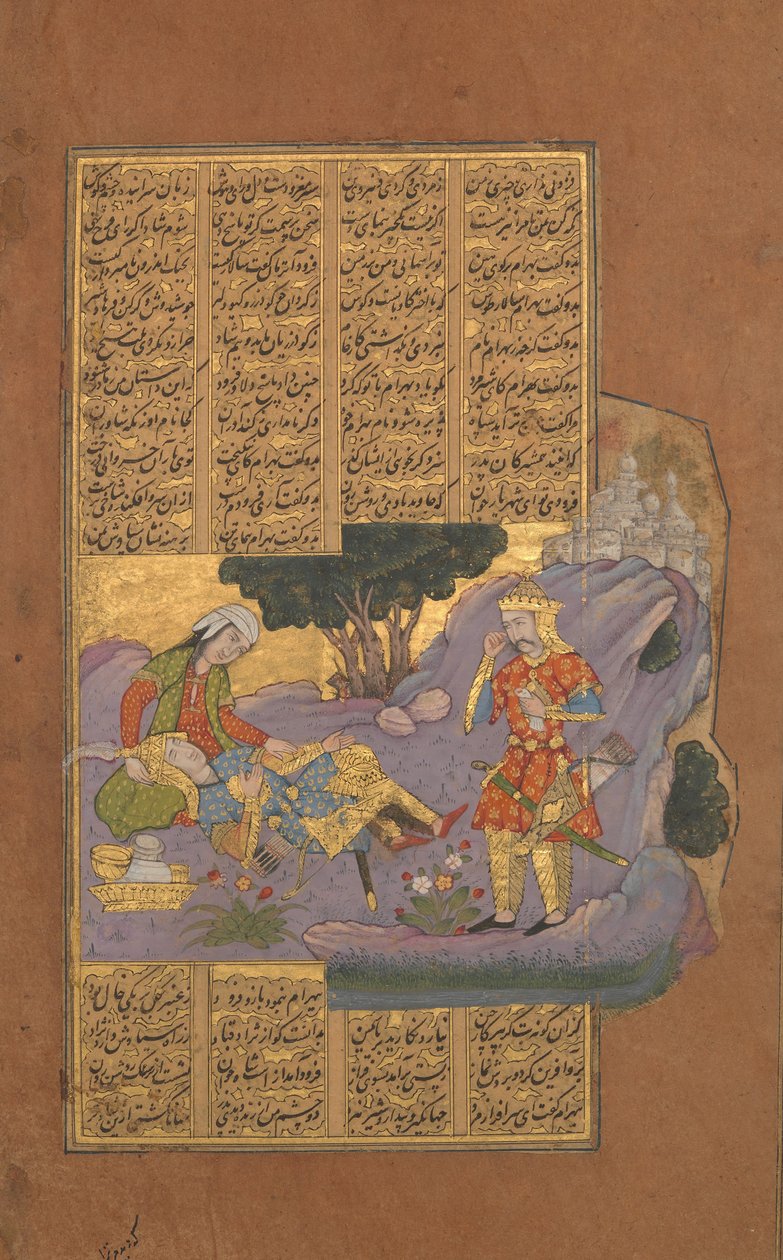 法鲁德之死，Firdausi国王的Shahnama书中的对开本，约1610年。 作者 不明