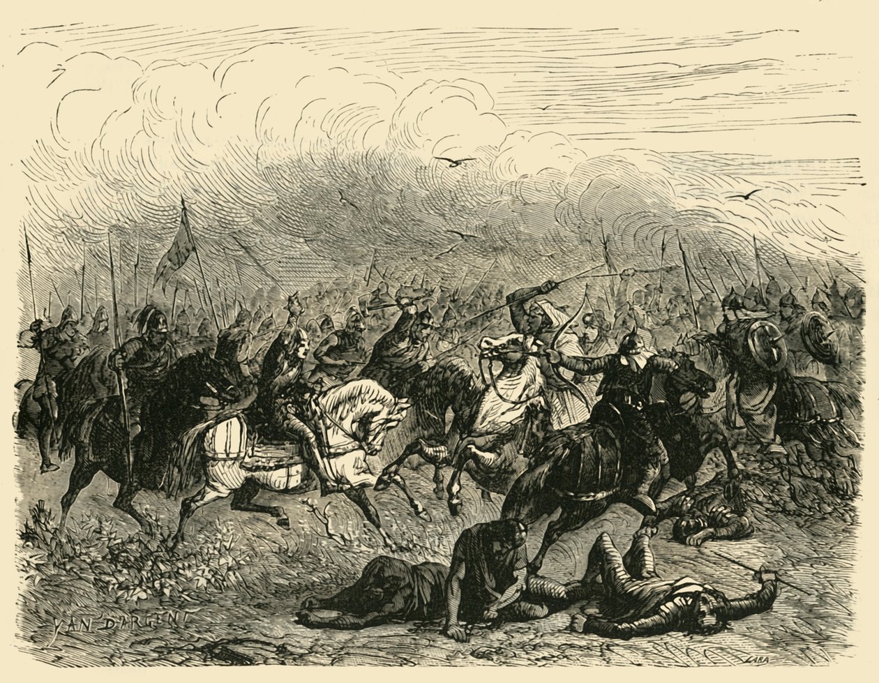 1890年在普瓦捷（Poitiers）击败阿卜杜拉赫曼（Abdalrahman），1890年。 作者 不明