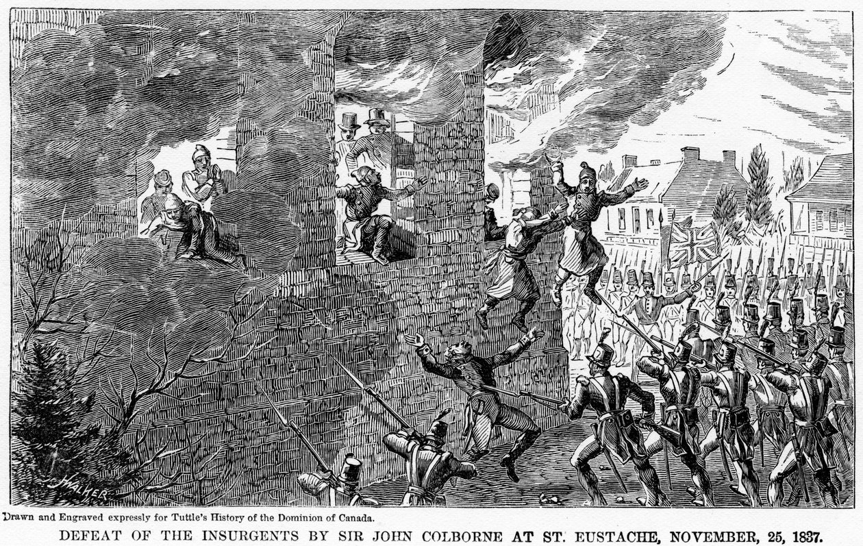 1877年11月25日，约翰·柯尔伯恩爵士（John Colborne）在圣尤斯塔什（St Eustache）击败叛乱分子 作者 不明