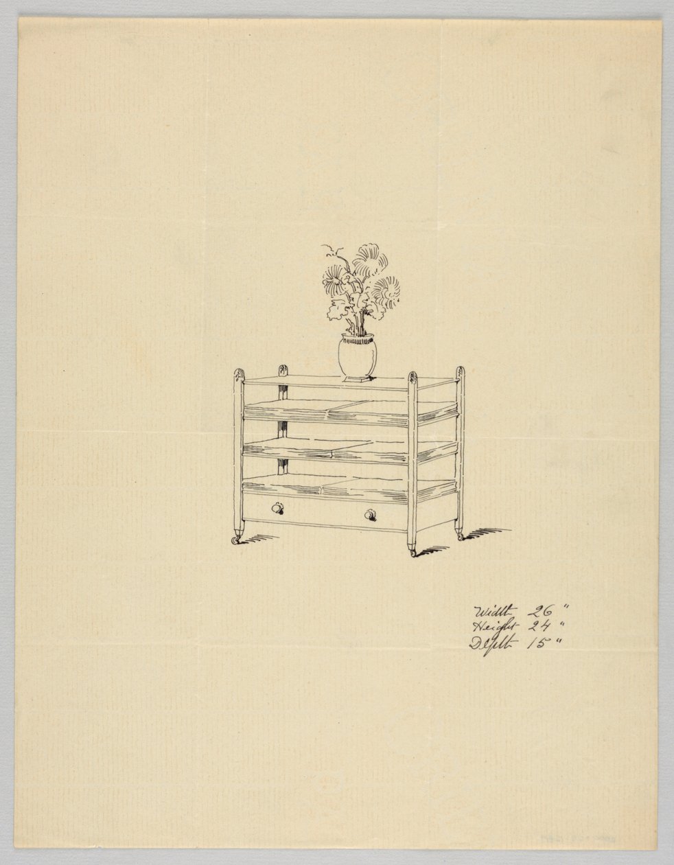 带花瓶和鲜花的三层桌设计，1900-05年 作者 不明