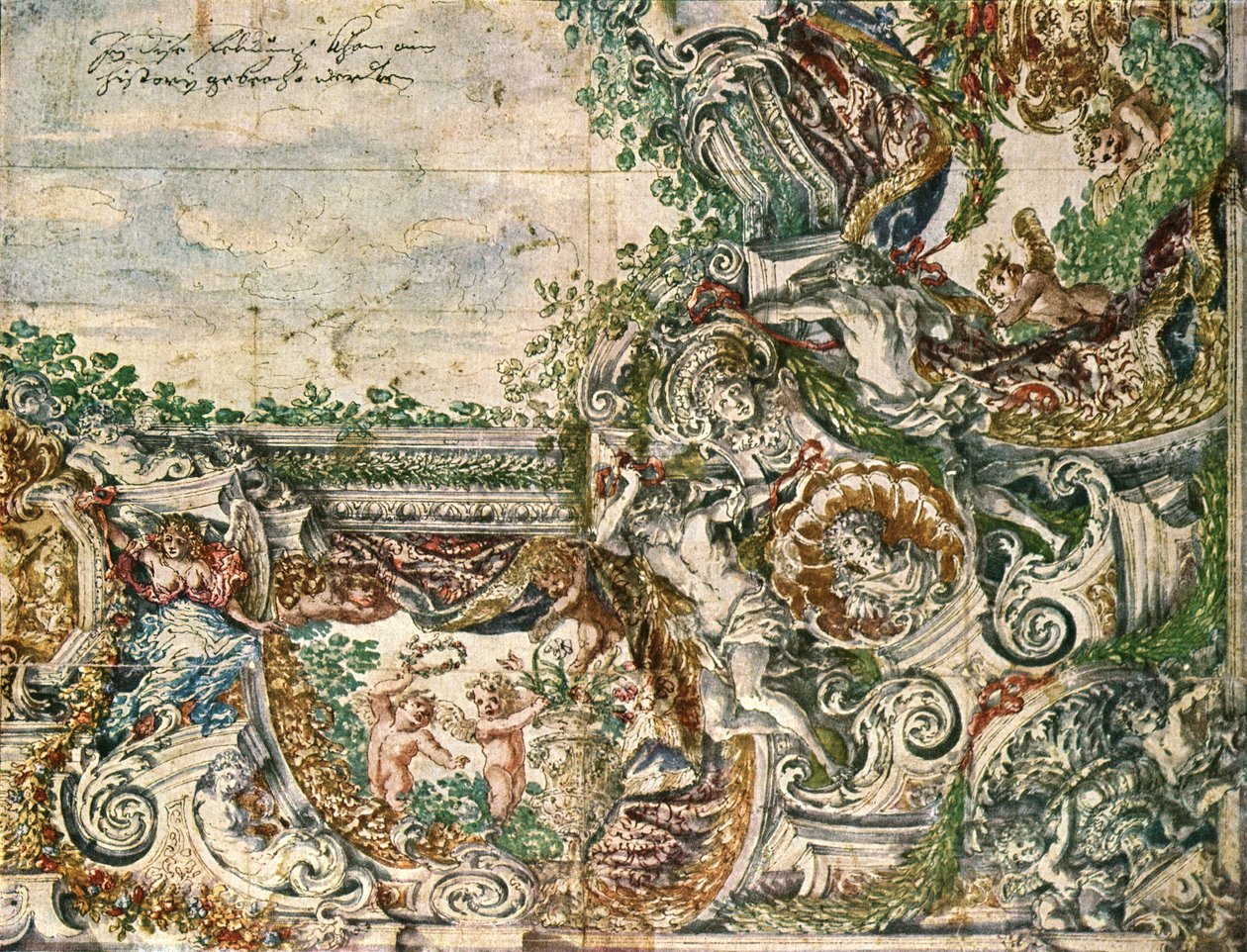 天花板绘画设计，奥地利，1928年。 作者 不明