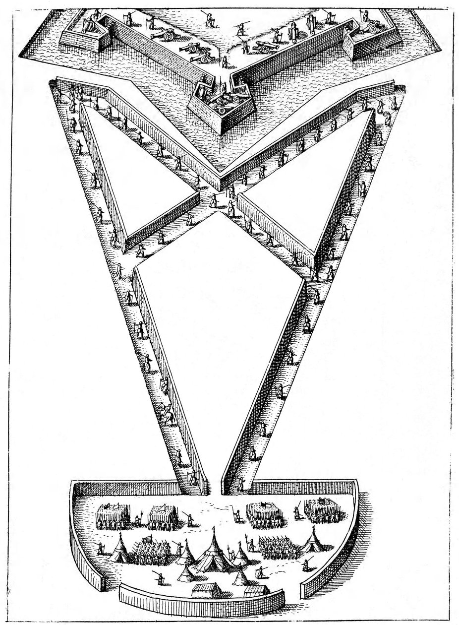 1617-1619年，在被围困的堡垒外的营地设计 作者 不明