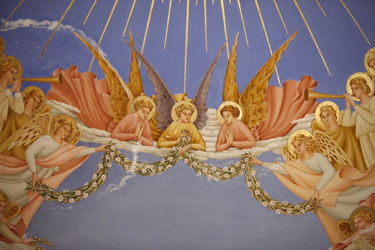 Detail of a fresco in the Visitation church in Ein Kerem : angels, Ein Kerem, Israel 作者 不明