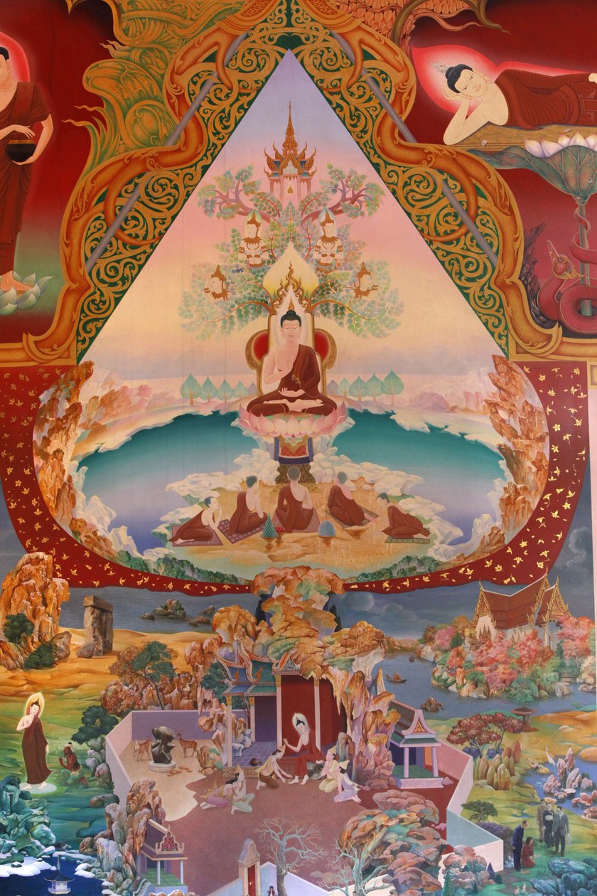Detail of a mural painting in the Uposatha (shrine hall) of Buddhapadipa temple, Wimbledon, Grande-Bretagne 作者 不明