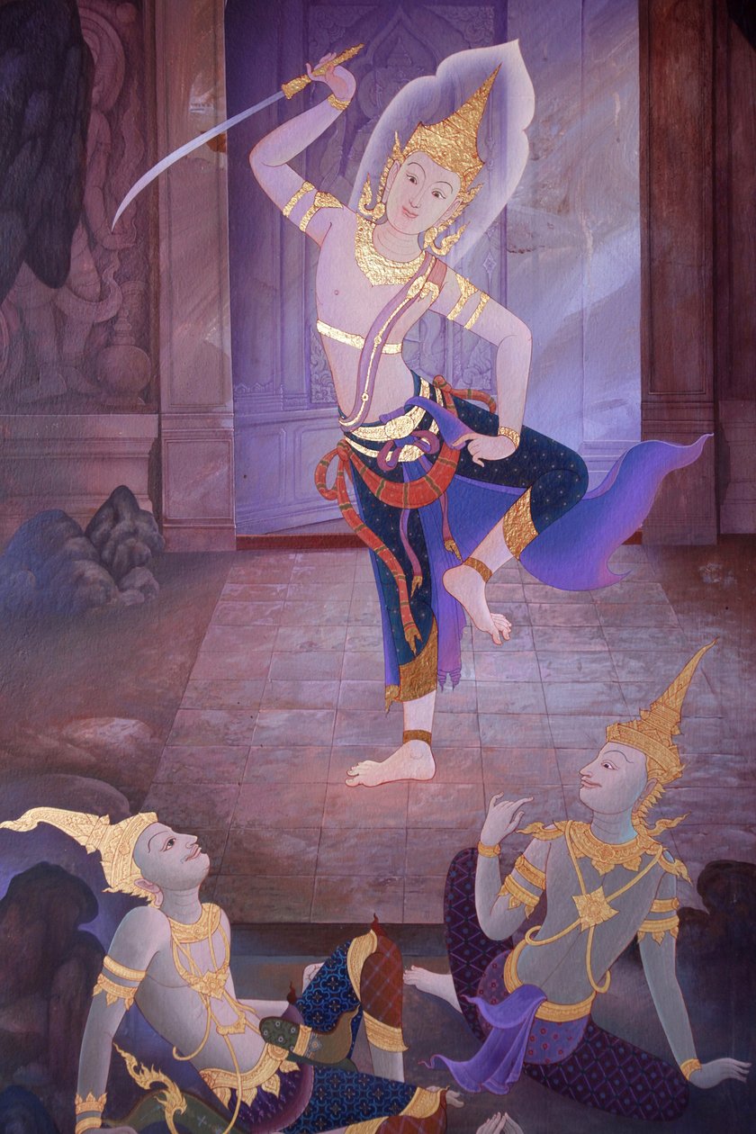 Detail of a mural painting in the Uposatha (shrine hall) of Buddhapadipa temple, Wimbledon, Grande-Bretagne 作者 不明