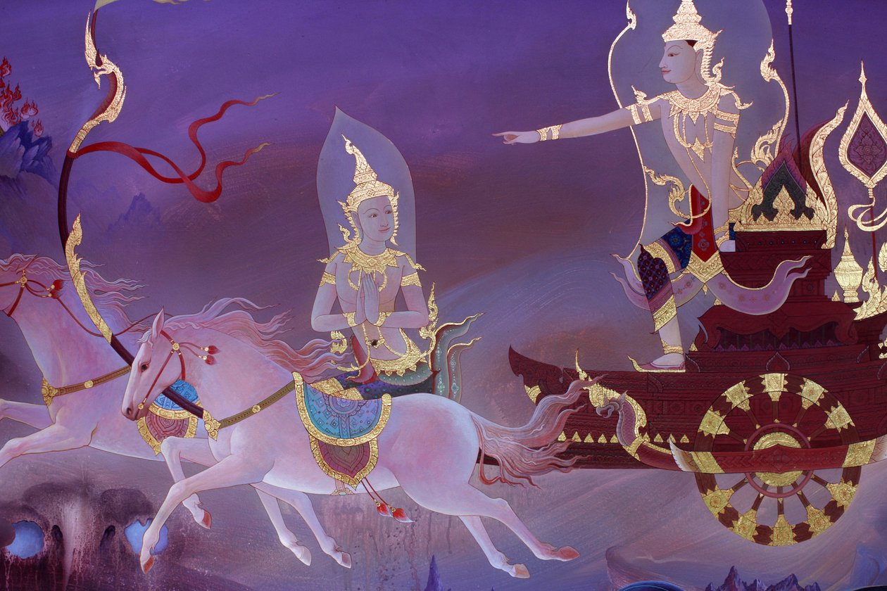 Detail of a mural painting in the Uposatha (shrine hall) of Buddhapadipa temple, Wimbledon, Grande-Bretagne 作者 不明