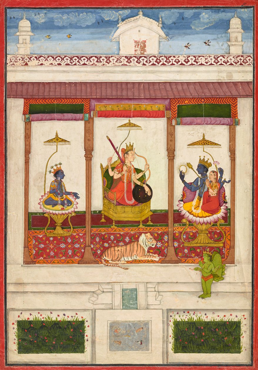 Devi与Krishna和Vishnu在一个宫殿里，约1645-1655。 作者 不明