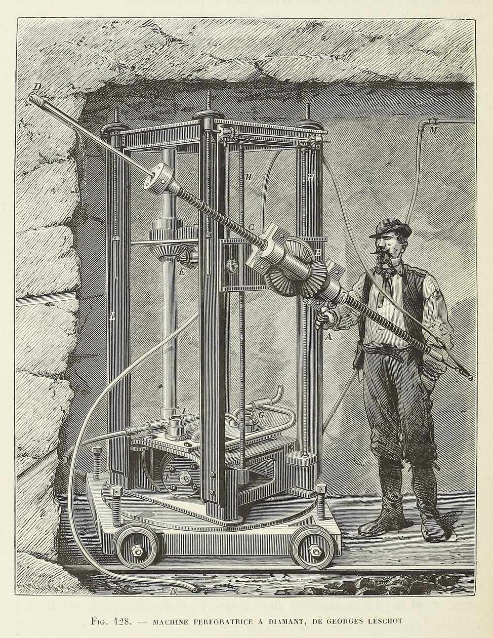 乔治-莱肖特设计的钻石钻孔机，出版。1883年版画，1883年。 作者 不明