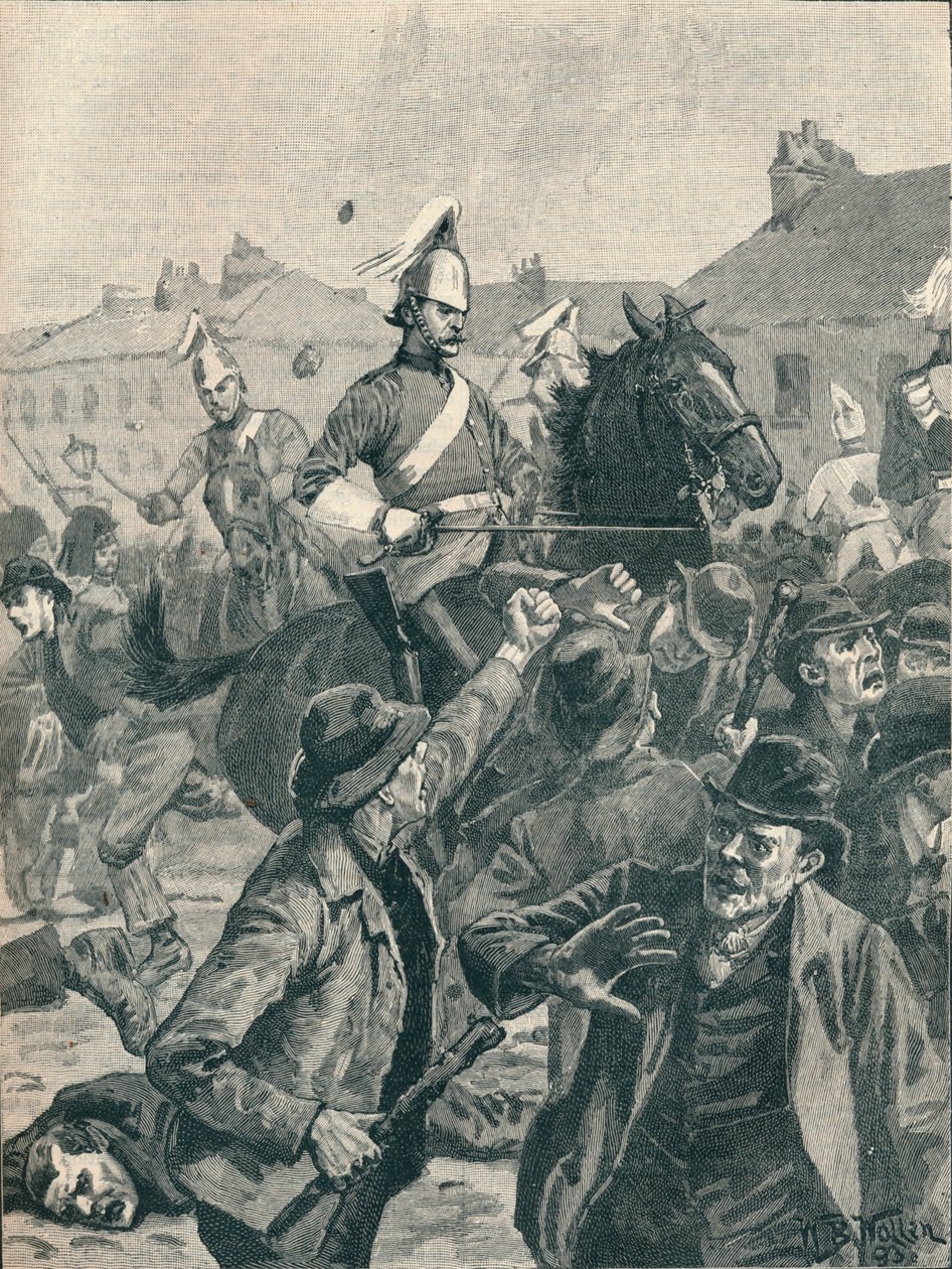 龙骑兵和高地人在贝尔法斯特散布暴乱，1872年至1906年。 作者 不明
