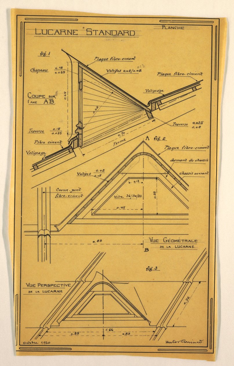 图纸，由Hector Guimard设计的大规模运营房屋的设计，天窗建筑，1920年10月 作者 不明