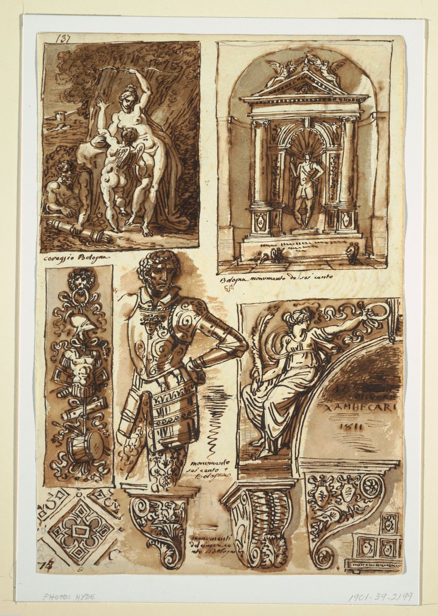 绘画，博洛涅塞古迹之后的研究图，1811-4年 作者 不明