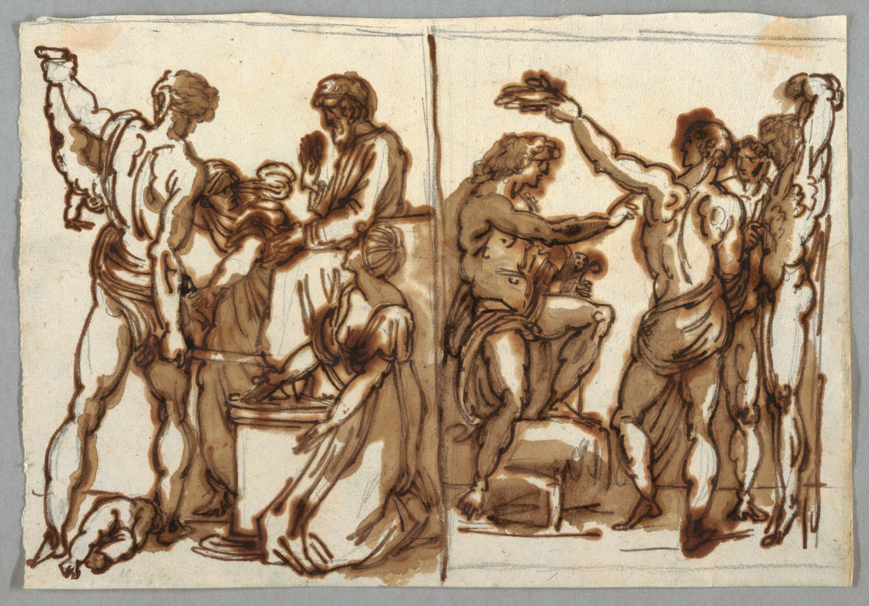 绘画，所罗门的审判；马尔西亚斯的剥皮，ca。 1820 作者 不明