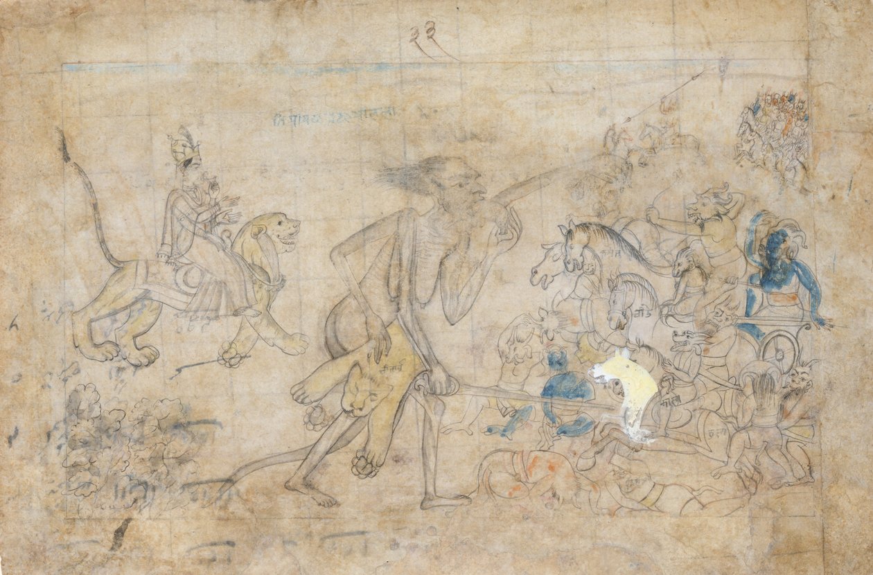 杜尔加和卡利接近聚集在一起的昌达和蒙达的军队...，约1780年。 作者 不明