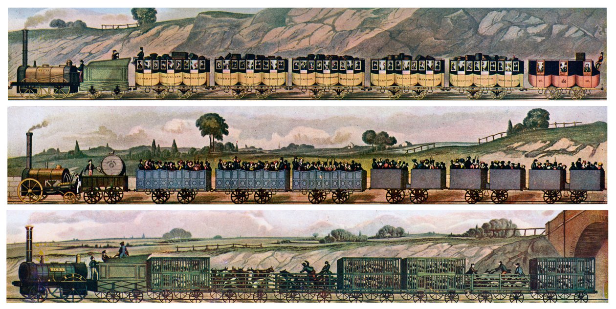 英格兰利物浦和曼彻斯特铁路的早期铁路教练，1831年，c1900-1920年 作者 不明