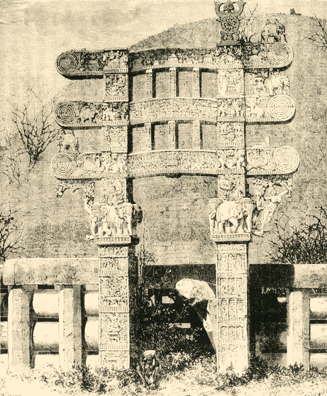 桑吉大佛塔的东门，1890年。 作者 不明