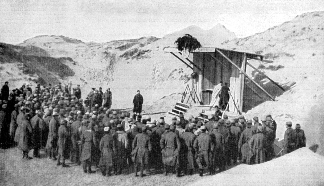 第一次世界大战，1915年，北海比利时海滩上沙丘上的复活节弥撒 作者 不明