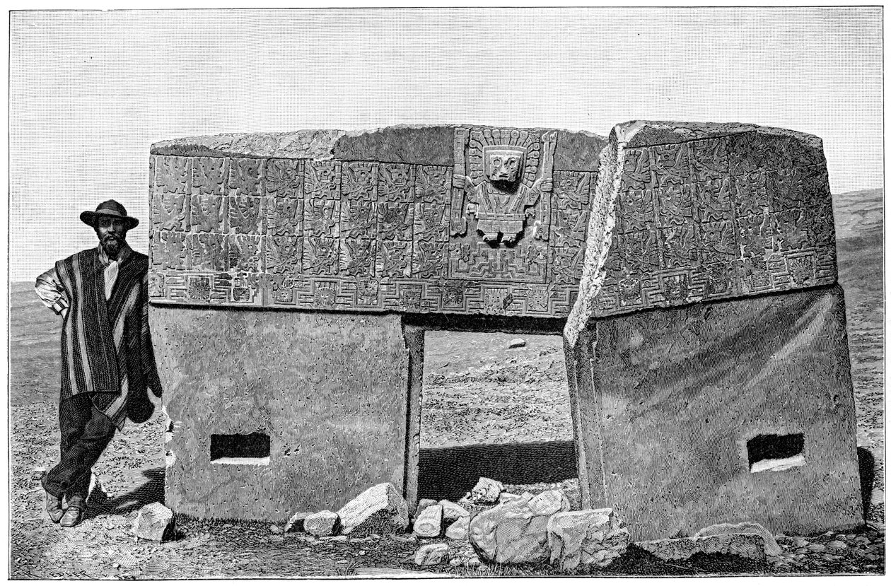 1901年，玻利维亚蒂亚瓦纳科，Akapana整体门的东面 作者 不明