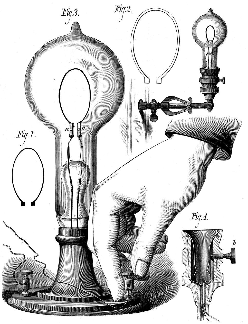 爱迪生碳纤维灯，1880年 作者 不明