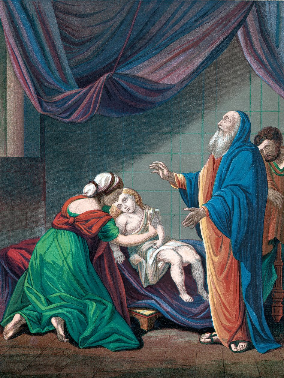 旧约先知以利亚（Elijah），使寡妇儿子从明显的死亡中复活，c1860 作者 不明
