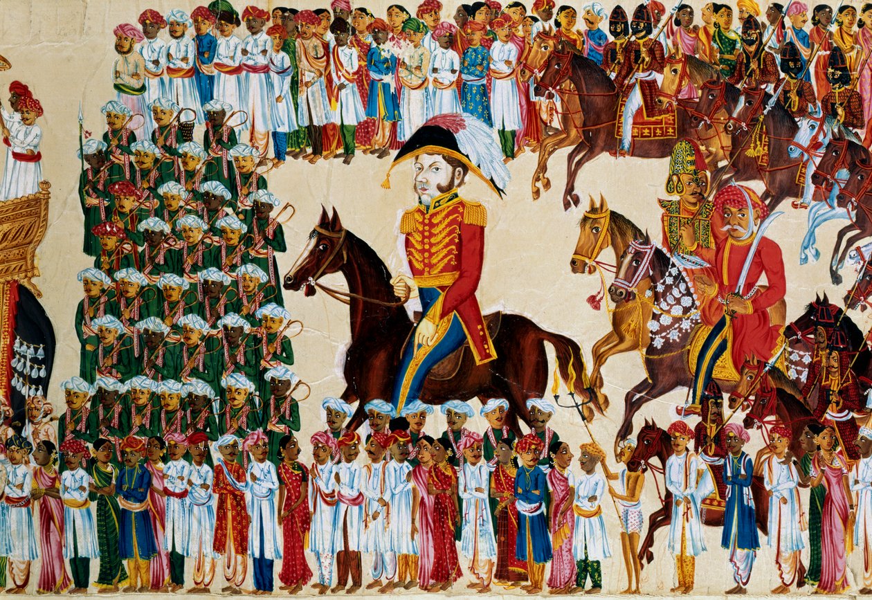 东印度公司的英国大人物在印度的游行队伍中骑马，1825-1830年 作者 不明