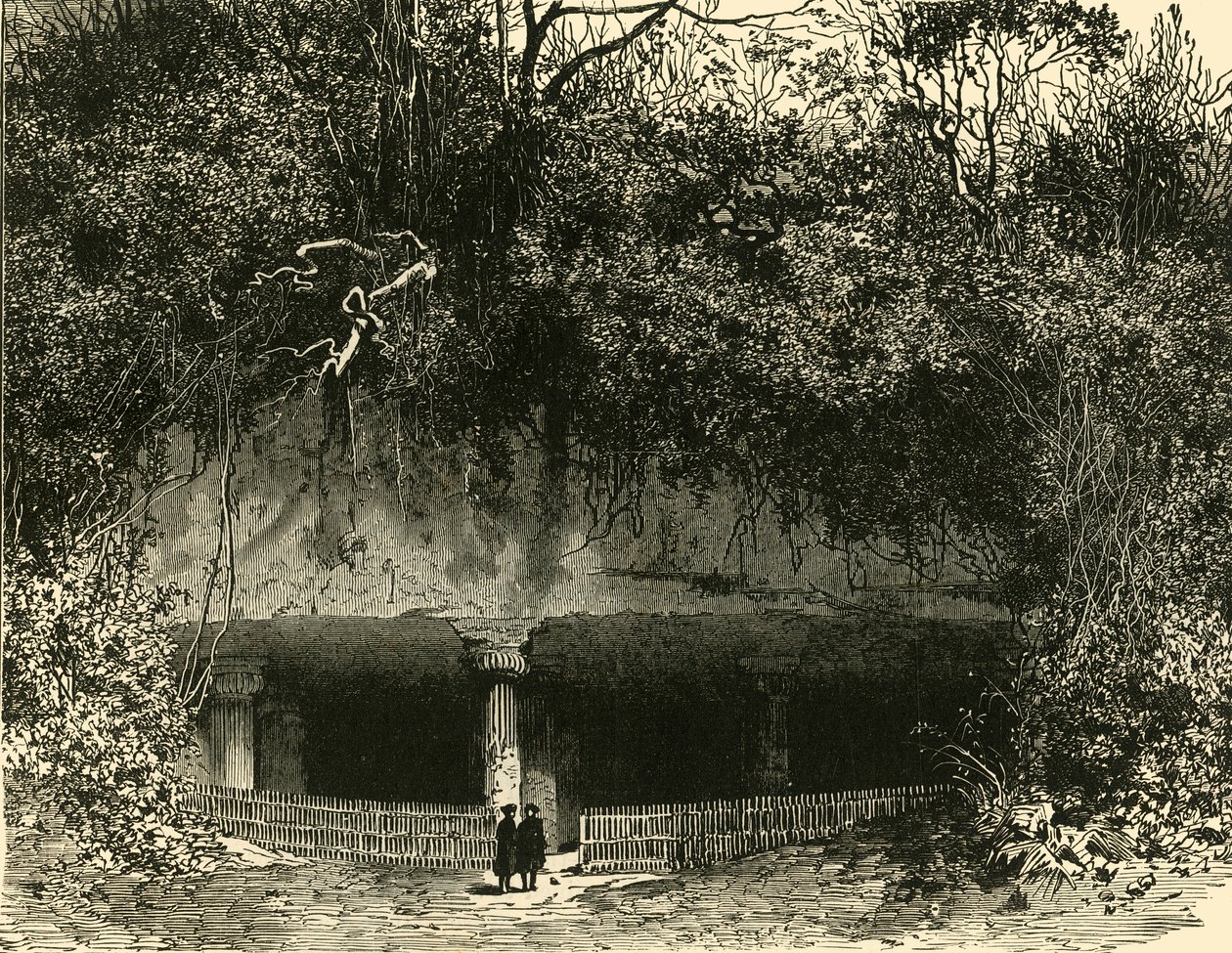 1890年，在Elephanta孟买总统府的洞穴入口。 作者 不明