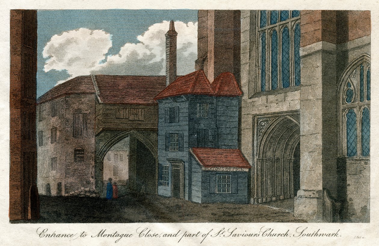 蒙塔古教堂（Montague Close）入口，以及圣救世主教堂的一部分，伦敦南沃克，1814年 作者 不明