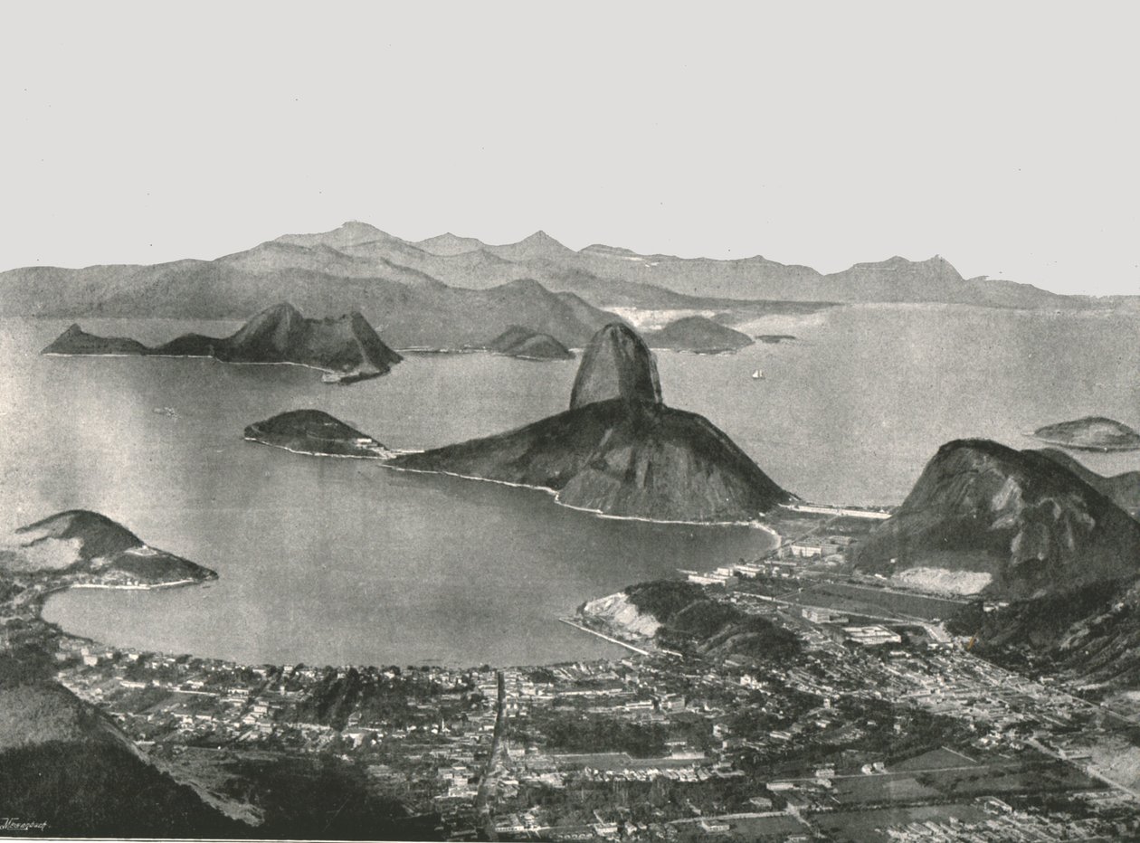 从1897年在巴西里约热内卢的科尔科瓦多山顶到海湾的入口。 作者 不明