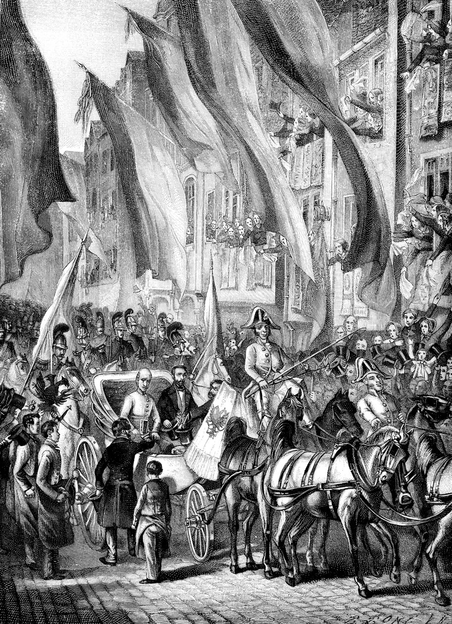 1848年7月11日，奥地利的约翰大公进入德国法兰克福。 作者 不明