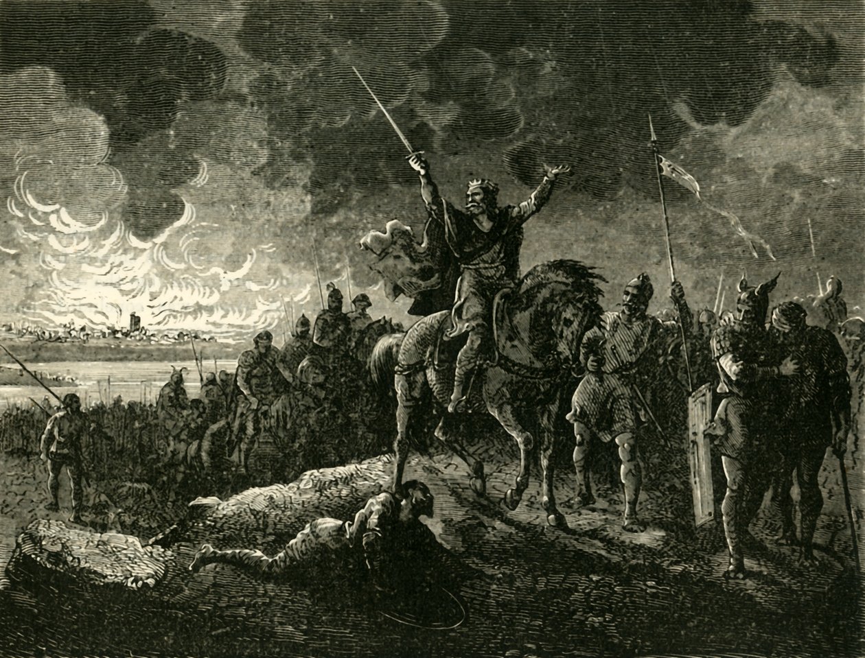阿基坦公爵欧德斯（Eudes），逃离波尔多，撒拉逊人（Saracens）开火，公元732年，1890年。 作者 不明