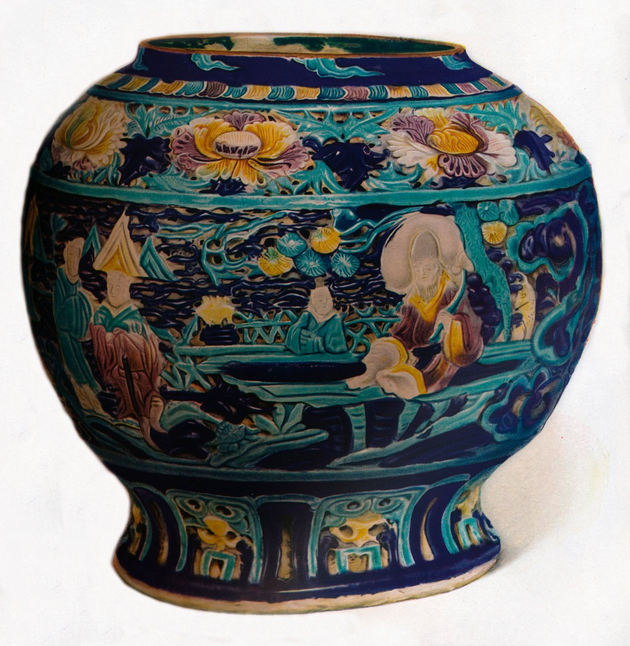 镂空设计的法华罐，展示八道仙子，c1550 作者 不明