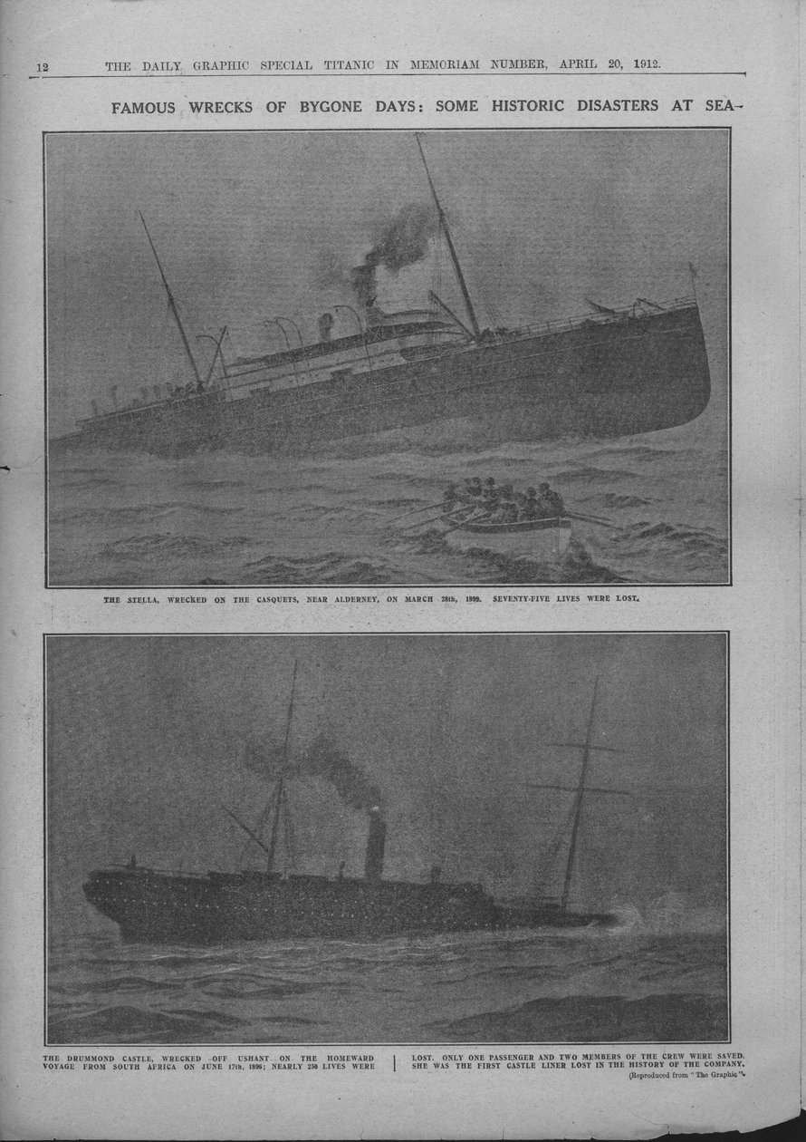 1912年4月20日，著名的昔日残骸：海上的一些历史性灾难。 作者 不明