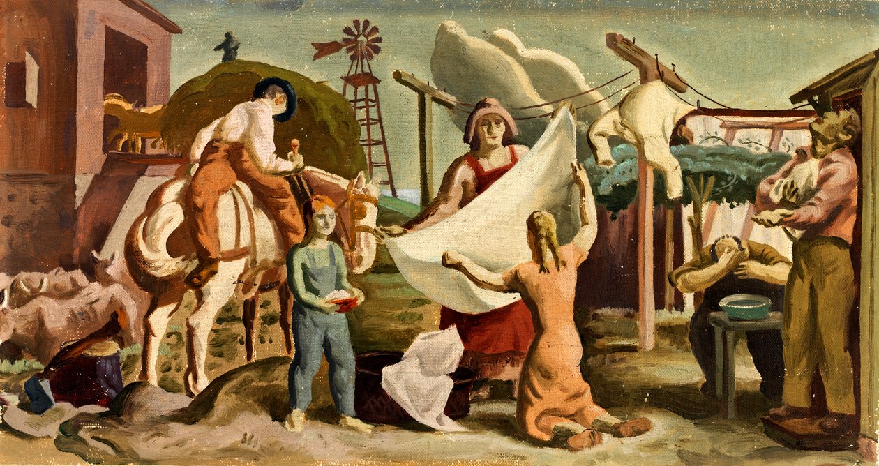 农场生活壁画研究，约1933-1943年。 作者 不明
