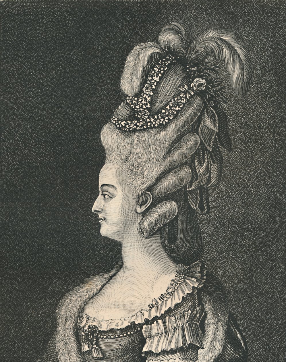 女头饰：玛丽·安托瓦内特（Marie Antoinette），1783年，1886年 作者 不明