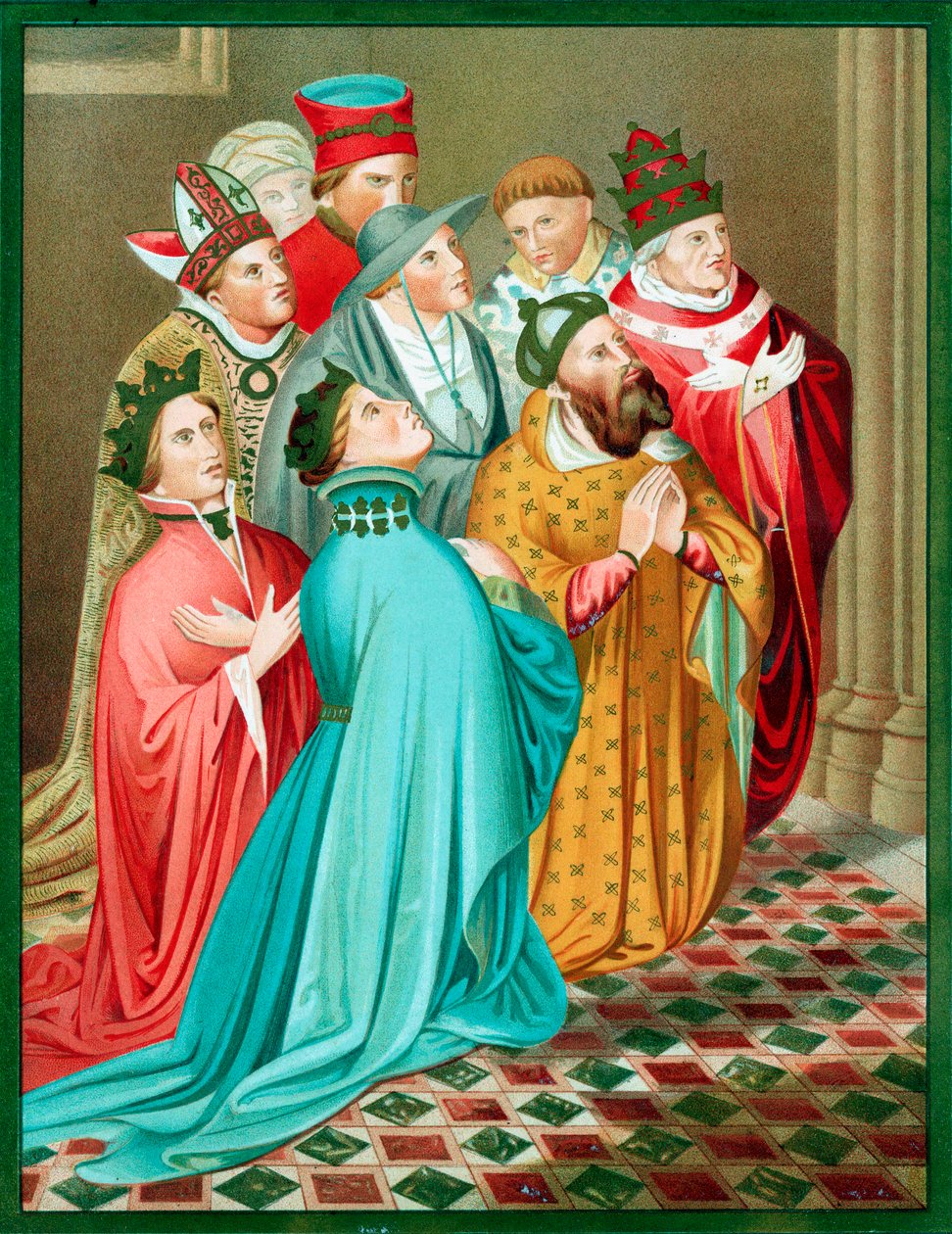 阿拉贡的斐迪南（Ferdinand I）和他的王后在祈祷，十九世纪1417年中 作者 不明
