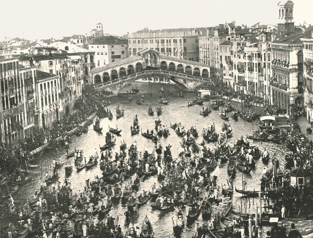 在大运河的庆祝日，威尼斯，意大利，1895年。 作者 不明