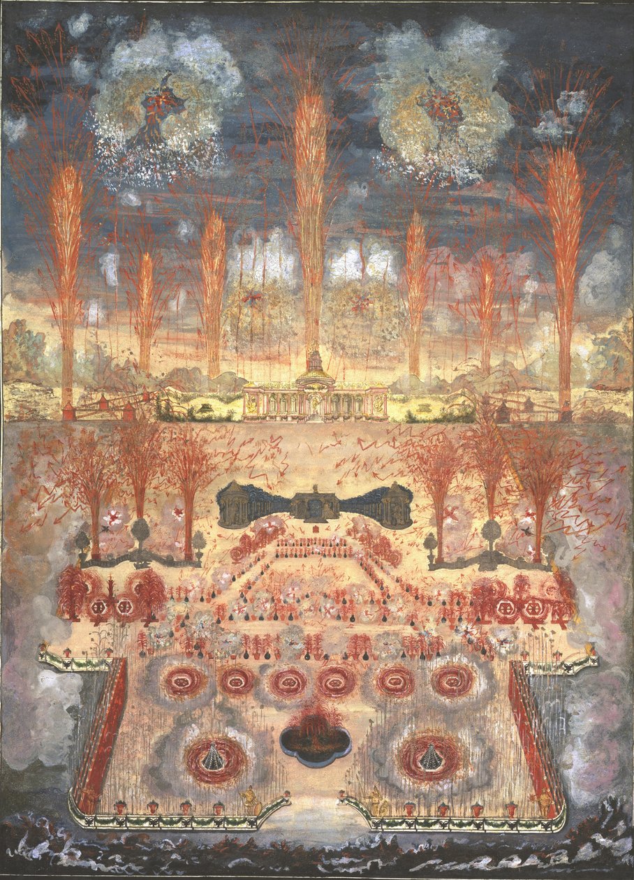 1744年6月16日在莫斯科举行的烟花和照明大会上，第18个世纪中期。 作者 不明
