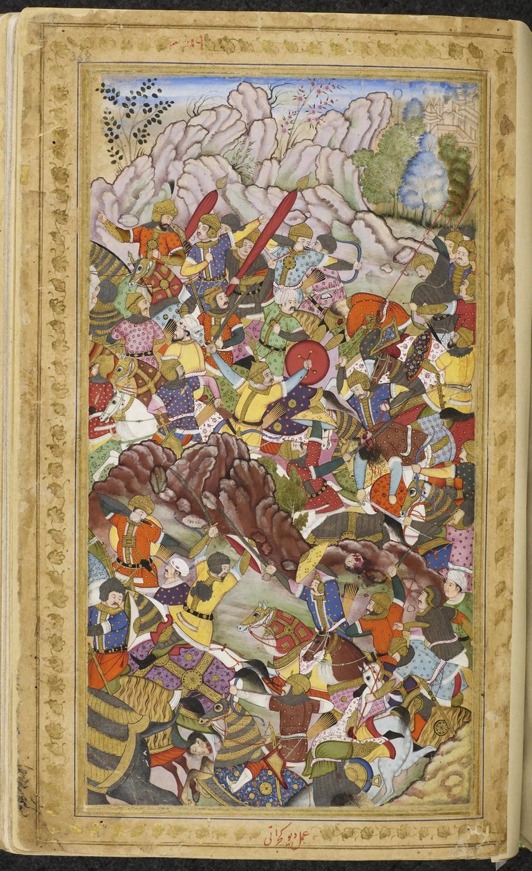 1526年，帕尼帕特的第一次战役。Baburnama的微型画，约1592年。 作者 不明