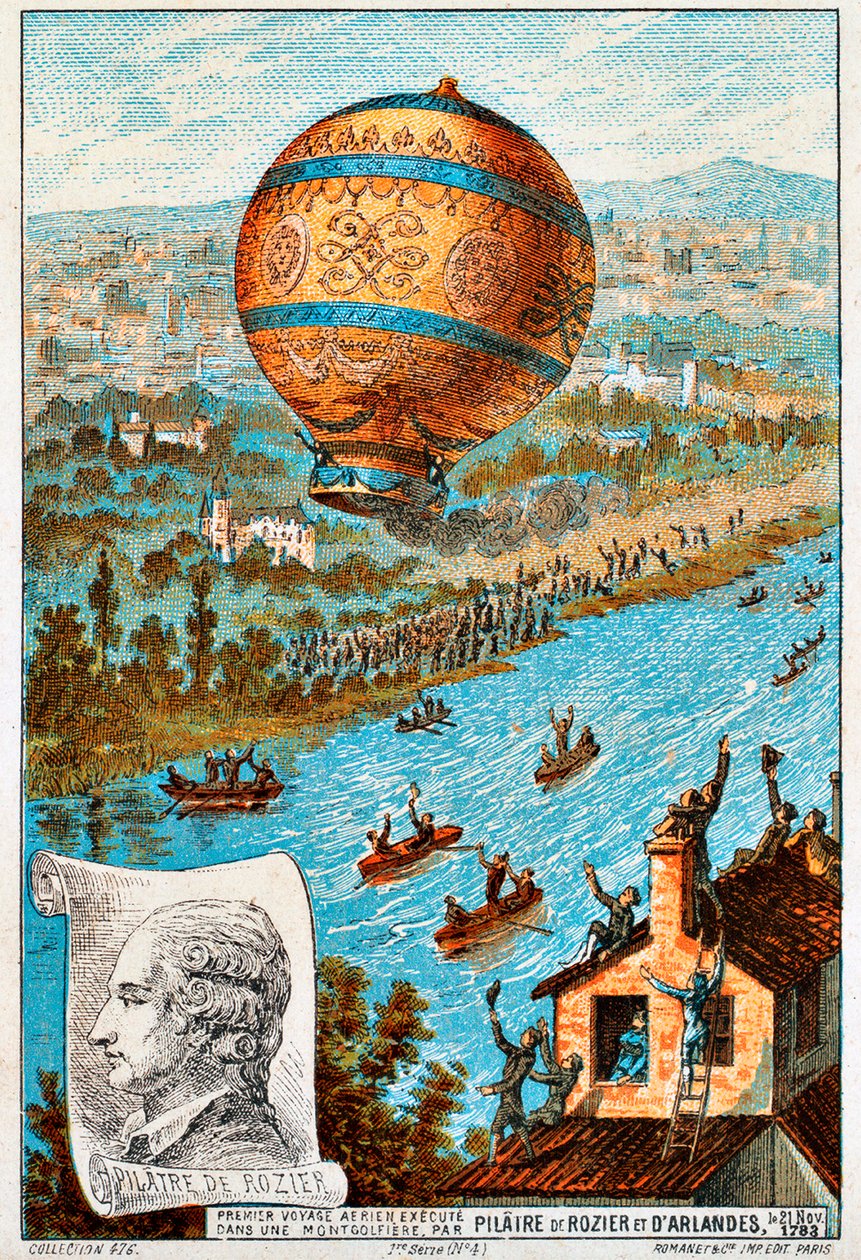 1783年至1890年代，法国巴黎的皮拉特·德·罗齐耶和达阿兰德斯首次空中旅行。 作者 不明